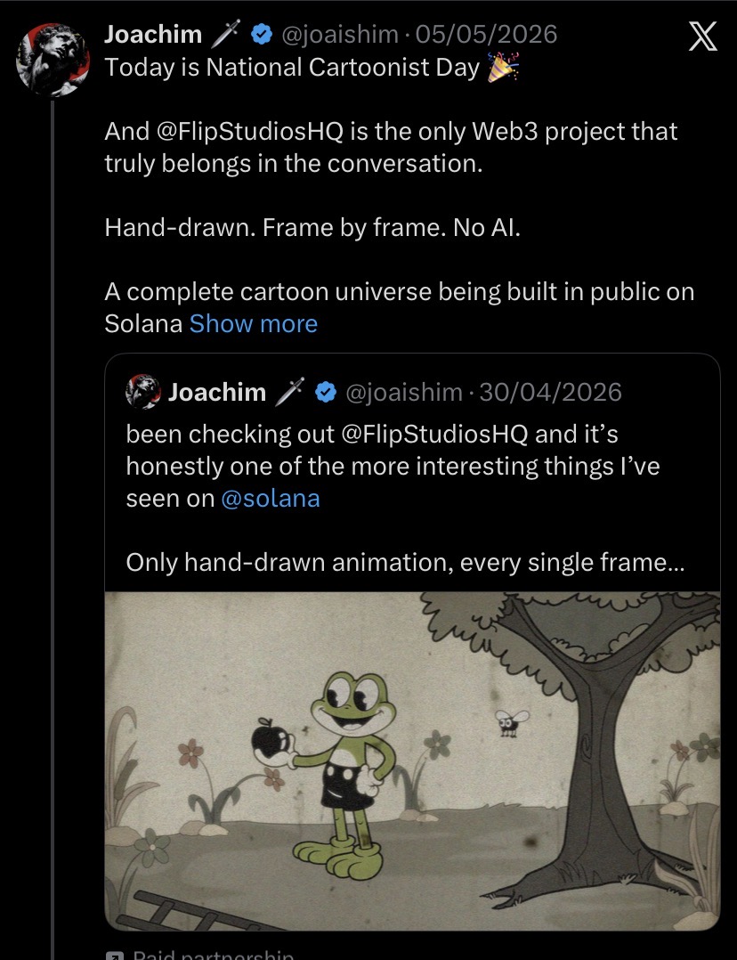 Joachim X post amplifying Flip Studios